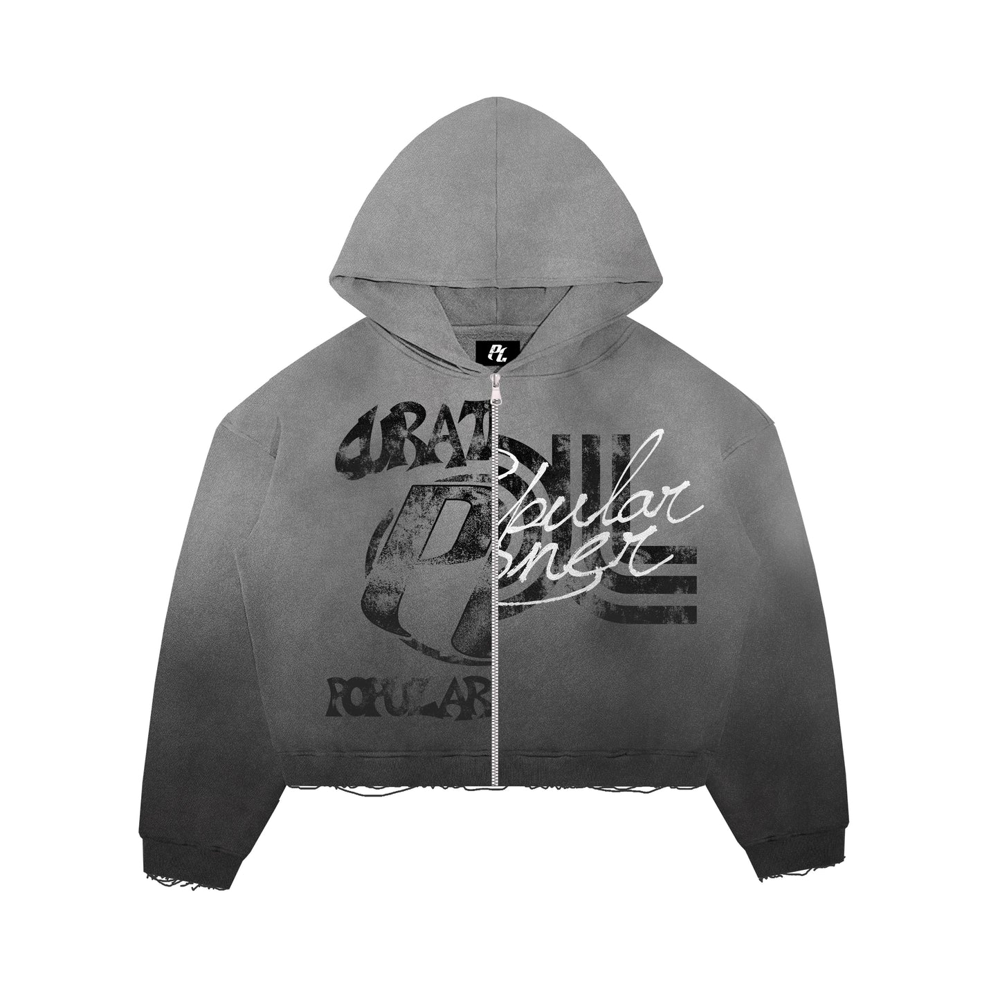 Popular Loner " Multi-Logo " Faded Hoodie