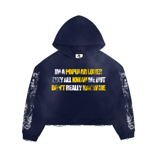 Popular Loner " Know Me But Don't Know Me " Navy Blue Hoodie